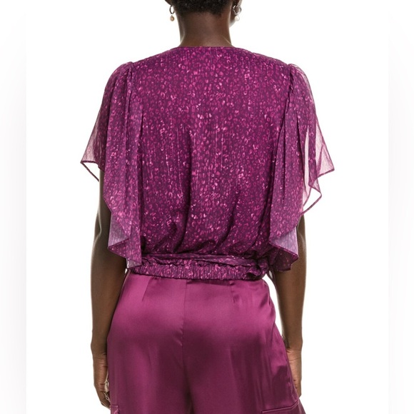 Ramy Brook Flutter Sleeve Kitty Blouse in Raspberry- Size Small - Picture 2 of 11